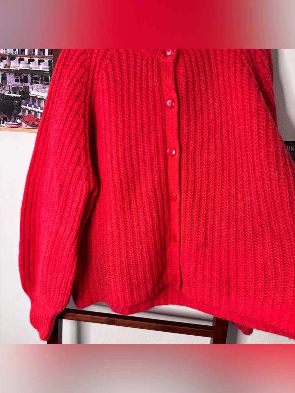 Sezane Emile Cardigan Red Knit Sweater Wool Alpaca - Picture 5 of 8